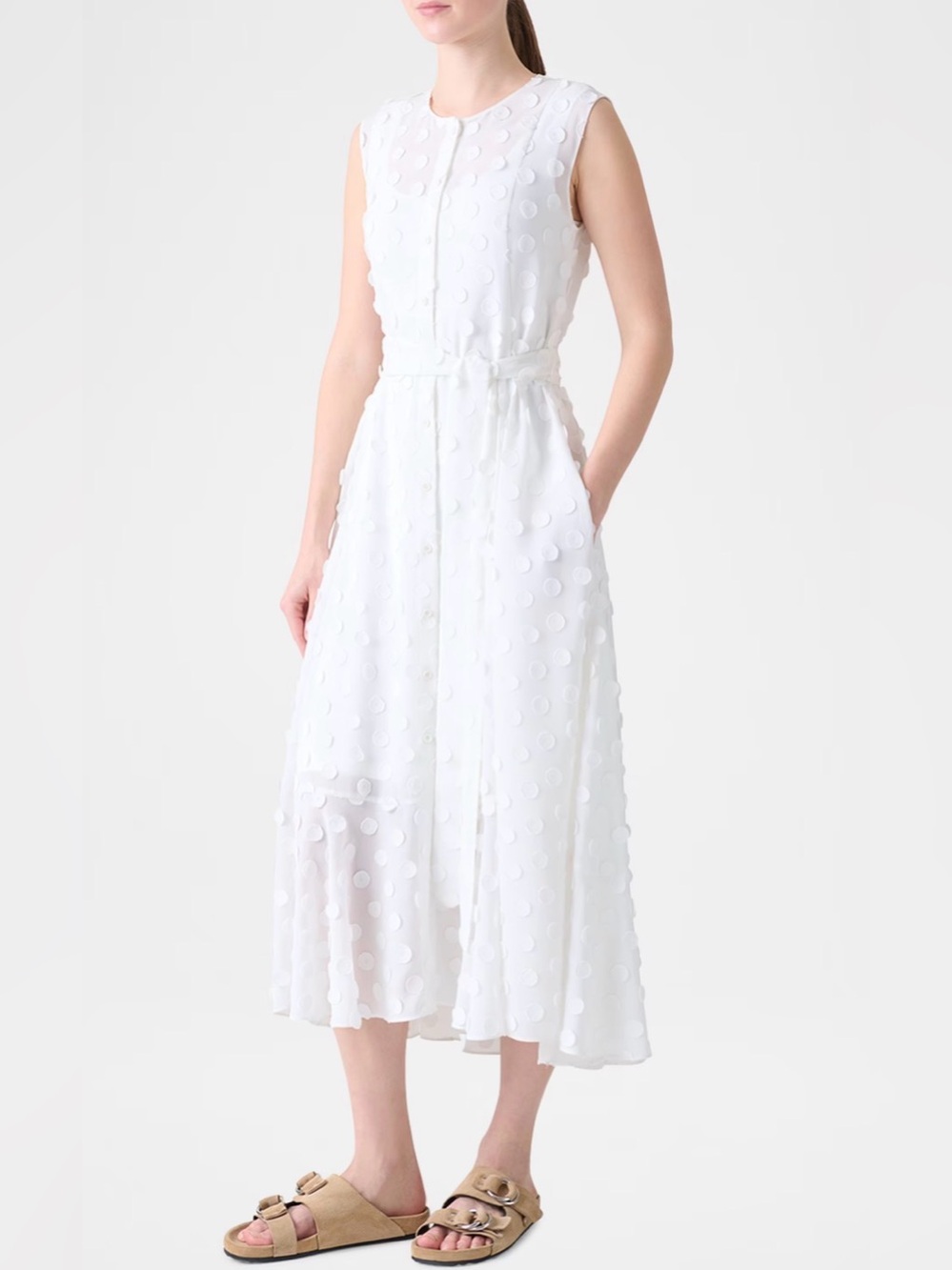Akris Punto Dot Applique Techno Georgette Midi Dress size 8 missing slip
